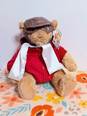 Lands End  Pilot Bear Toy - Red Jacket with Brown Helmet and White Scarf